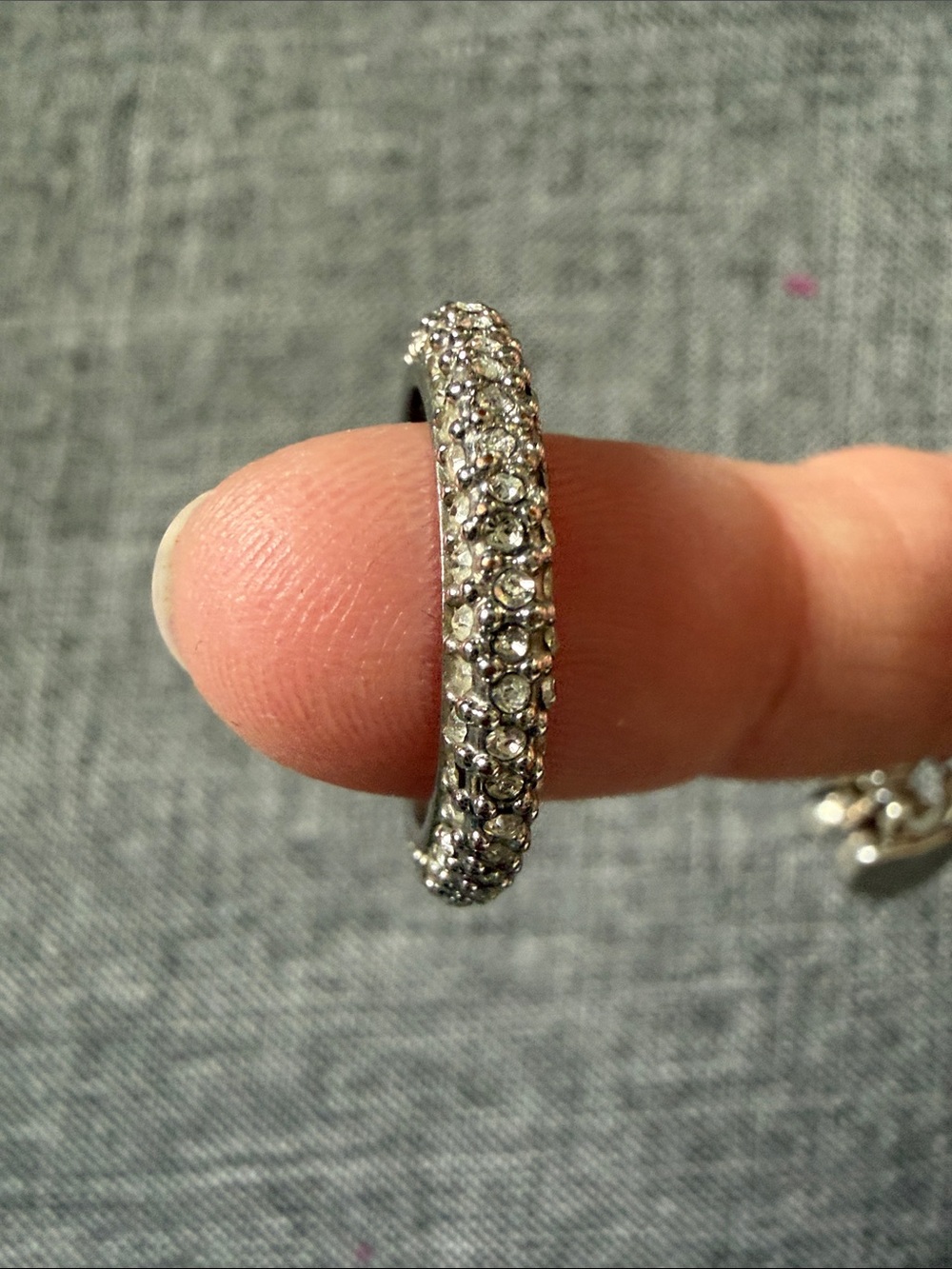 henri bendel Pavé Crystal Eternity Band - Sparkling Silver-Tone; size 5.75; vntg